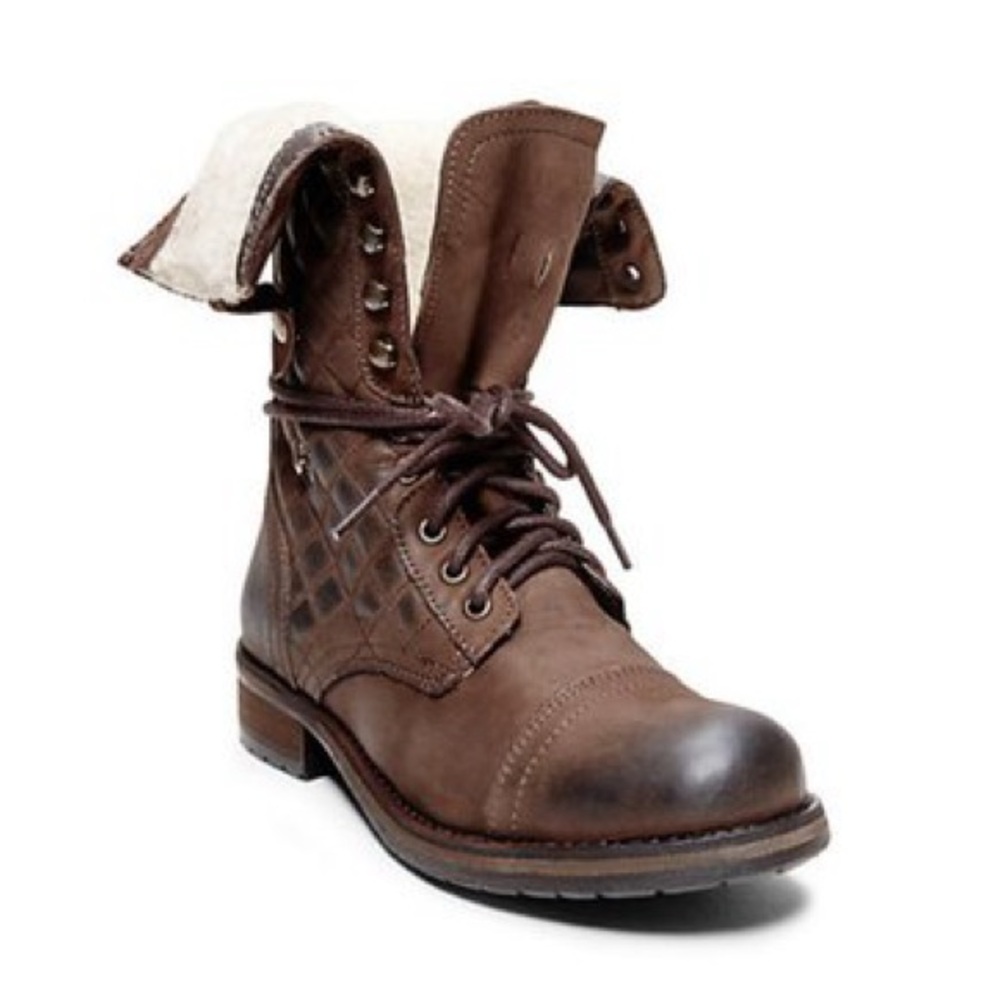 LN STEVE MADDEN $180 BROWN DUBLYN LACE UP LEATHER COMBAT BOOTS SZ 8.5